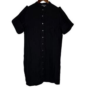 Vince Linen Button Down Tunic Dress Black
